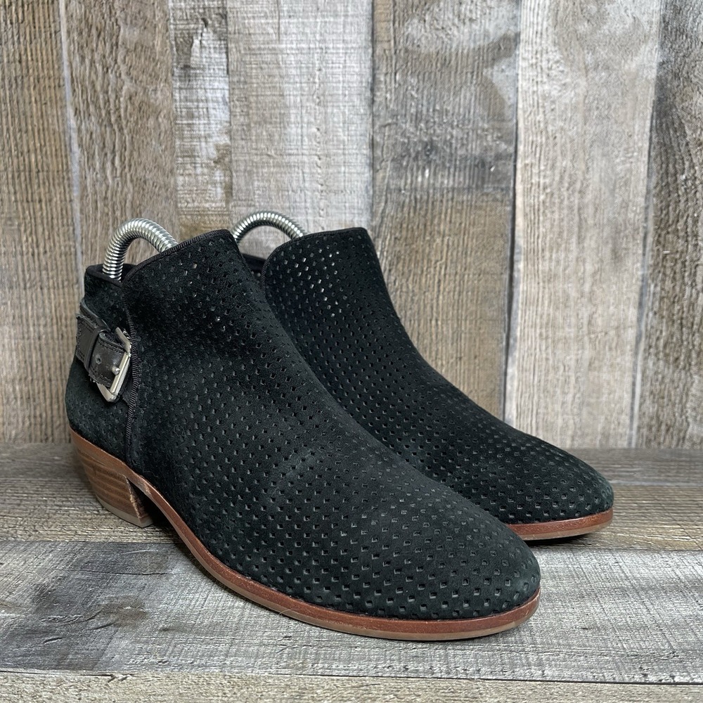 Womens Sam Edelman Paula Black Perforated Suede Heel Ankle Boots Booties Size 6